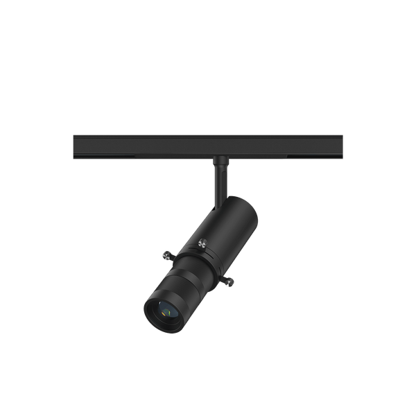 Black version of the Arte Q1, a 48V track spot designed by Karizma Luce.