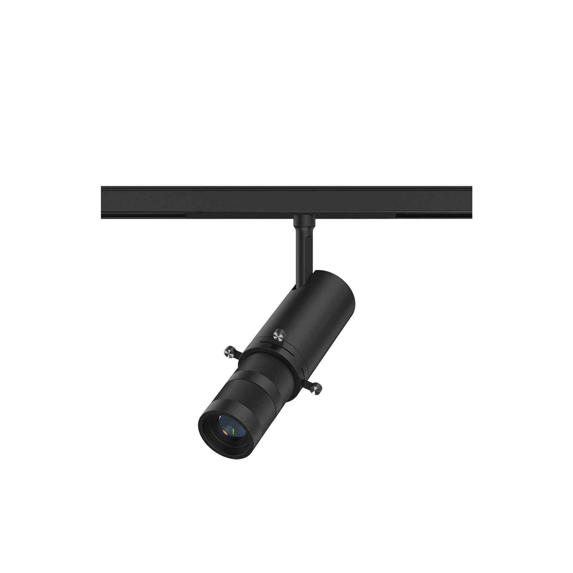 Black version of the Arte Q1, a 48V track spot designed by Karizma Luce.