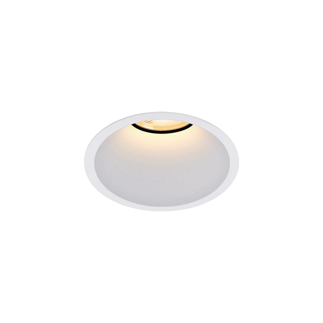 White version of the Bebe Lente, a fixed recessed luminaire designed by Karizma Luce.