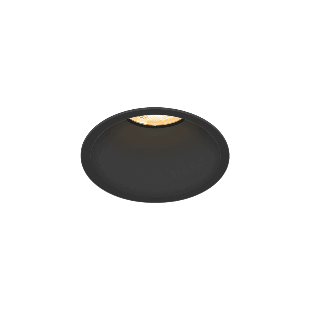 Black version of the Bebe Lente, a fixed recessed luminaire designed by Karizma Luce.