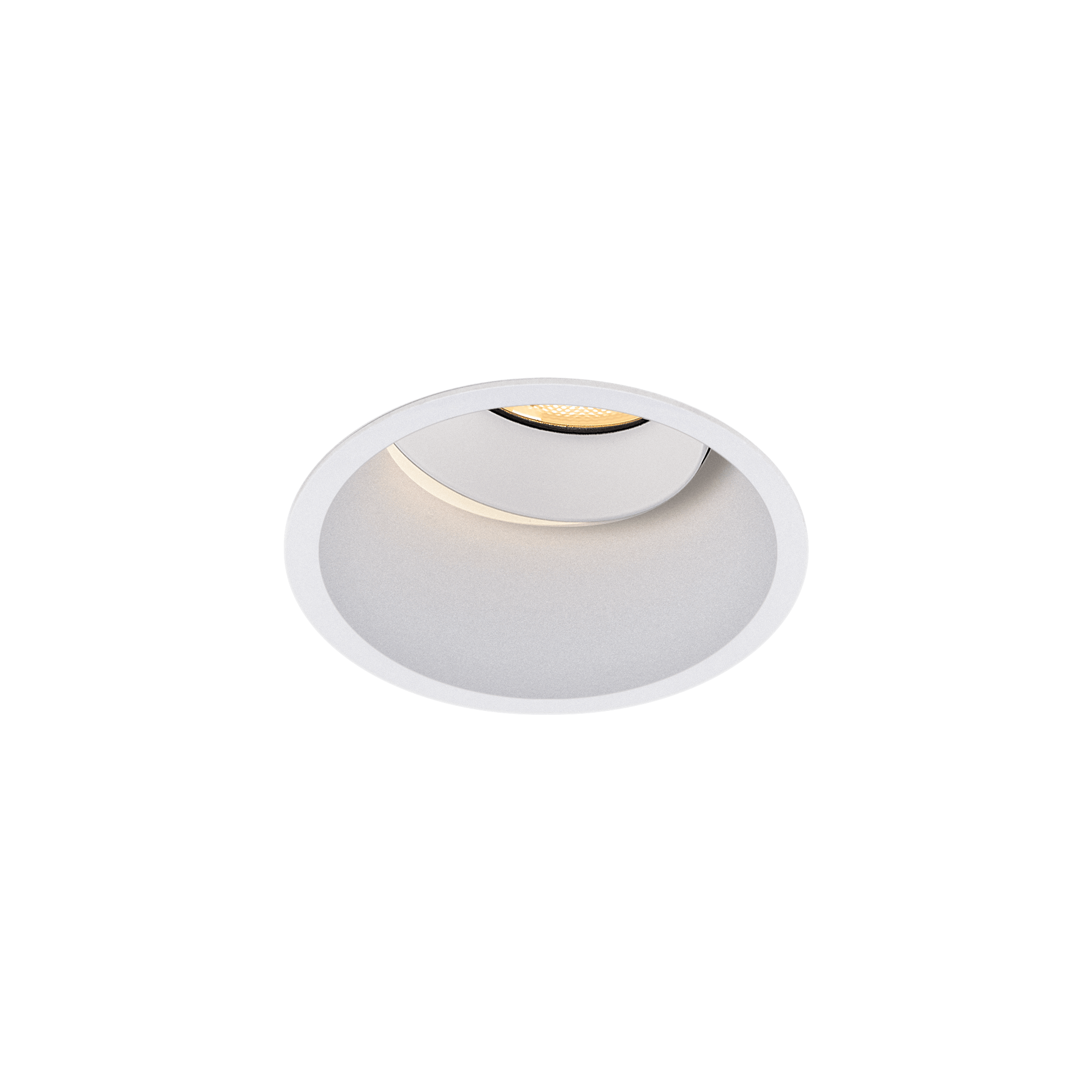 White version of the Bebe Lente Swing, an adjustable downlight designed by Karizma Luce.