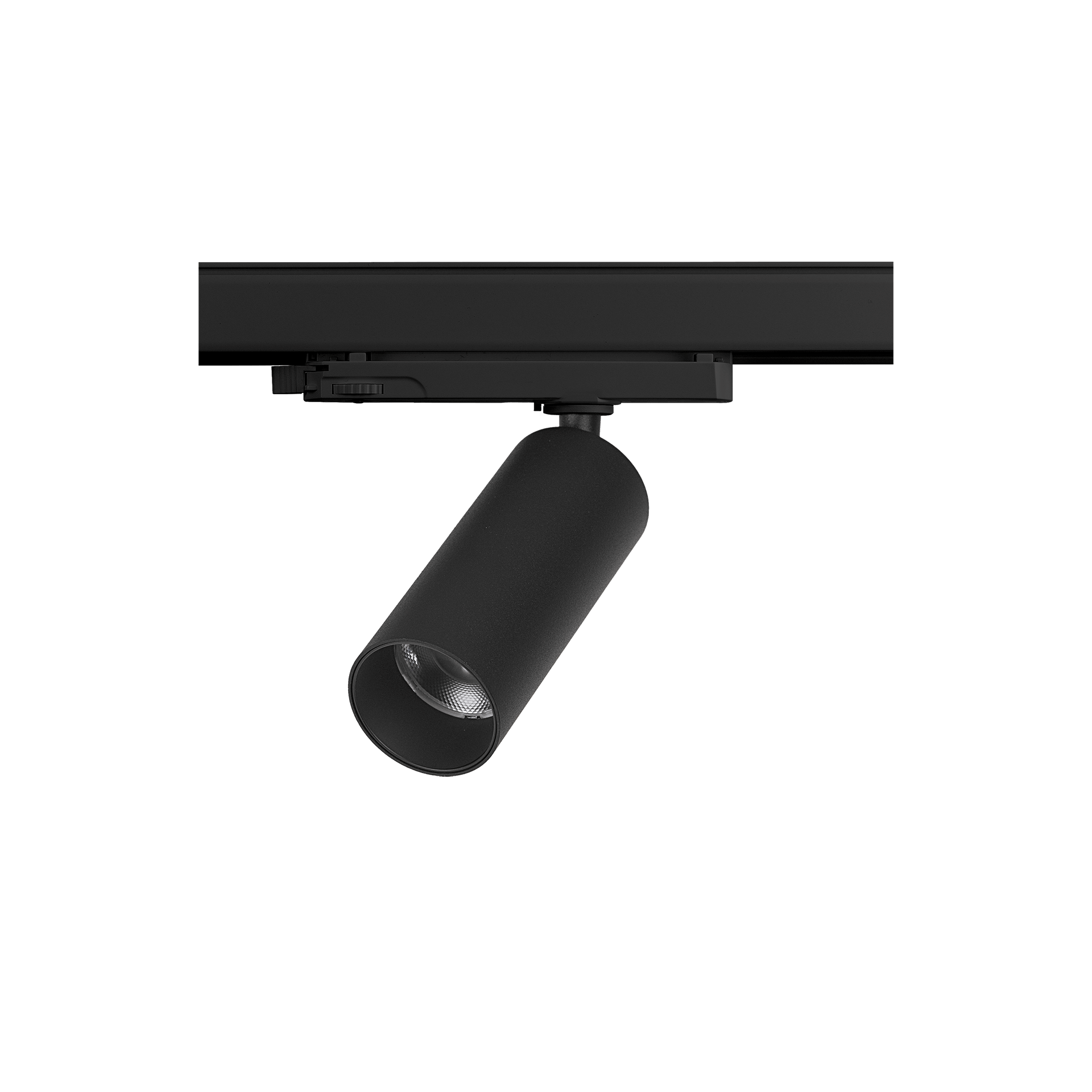 Black version of the Juno XS Lente, a 220V track spot designed by Karizma Luce.