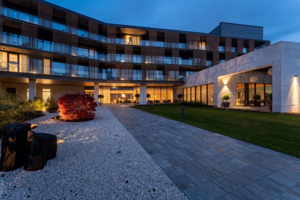 Building on the outside by night