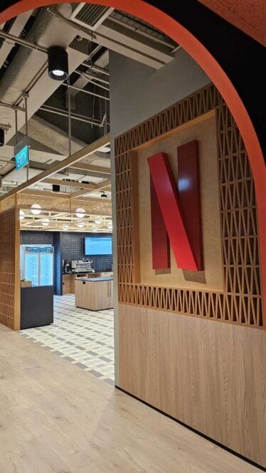 Logo Netflix on wall