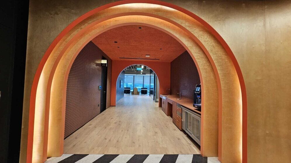 Round panels with lighting in between