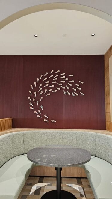 sitting area with red wall