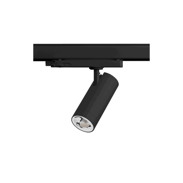 Black version of the Caro AS (Wall Washer), a 220V track spot designed by Karizma Luce.