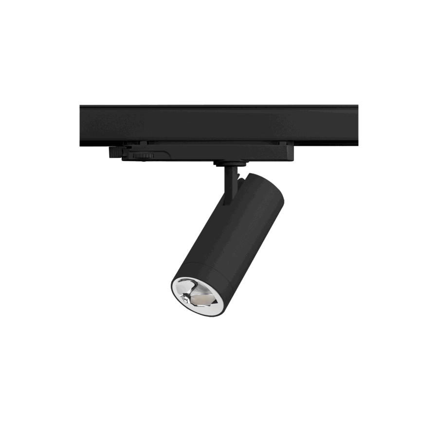 Black version of the Caro AS (Wall Washer), a 220V track spot designed by Karizma Luce.