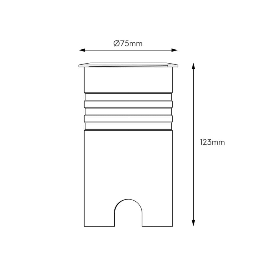 Technical drawing of the Gaia M, an outdoor luminaire, illustrating detailed dimensions and design specifications.
