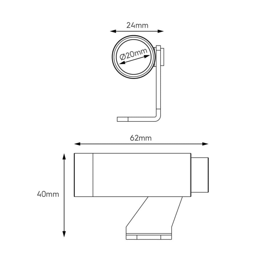 Technical drawing of the Artemis XS, an outdoor luminaire, illustrating detailed dimensions and design specifications.