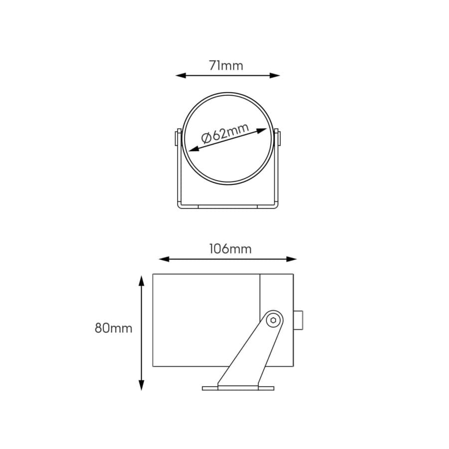 Technical drawing of the Artemis M, an outdoor luminaire, illustrating detailed dimensions and design specifications.