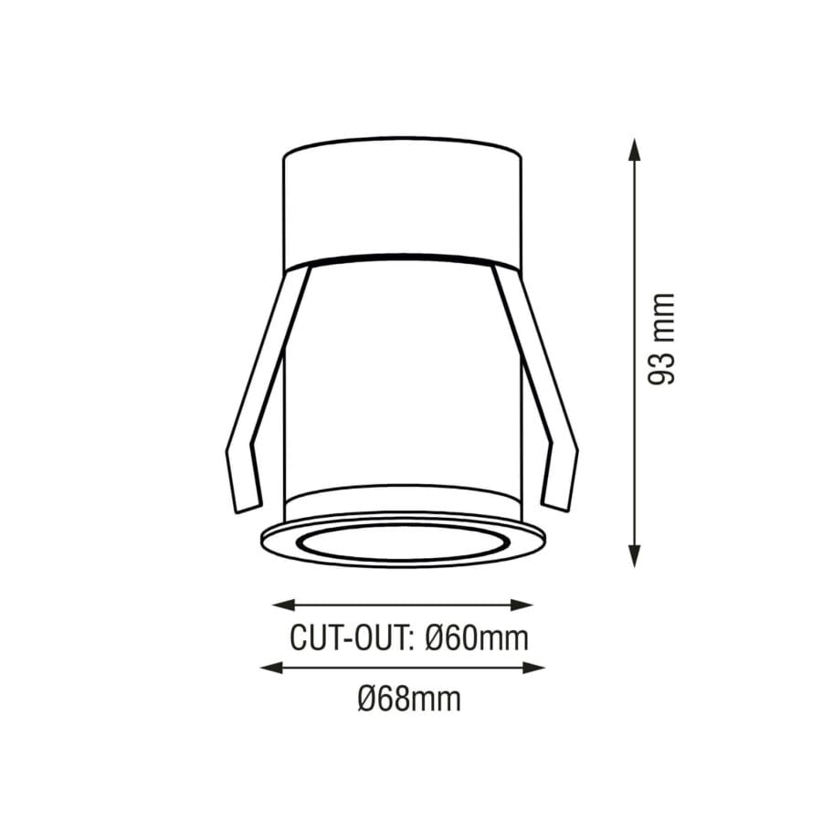 Technical drawing of the Casa M, a fixed recessed luminaire, illustrating detailed dimensions and design specifications.
