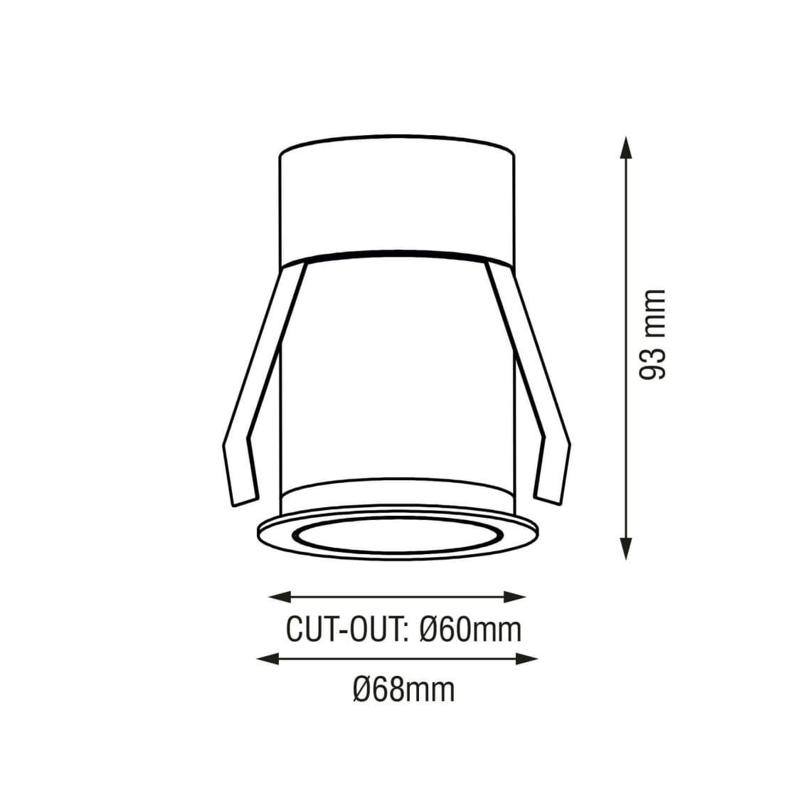 Technical drawing of the Casa M, a fixed recessed luminaire, illustrating detailed dimensions and design specifications.