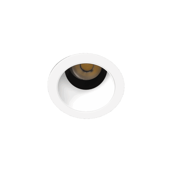 White version of the Casa M Swing, an adjustable recessed luminaire designed by Karizma Luce.