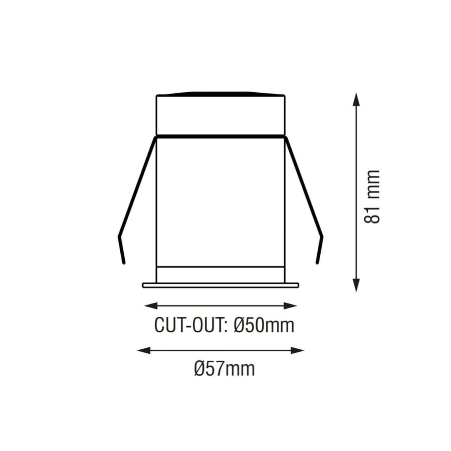 Technical drawing of the Casa S, a fixed recessed luminaire, illustrating detailed dimensions and design specifications.