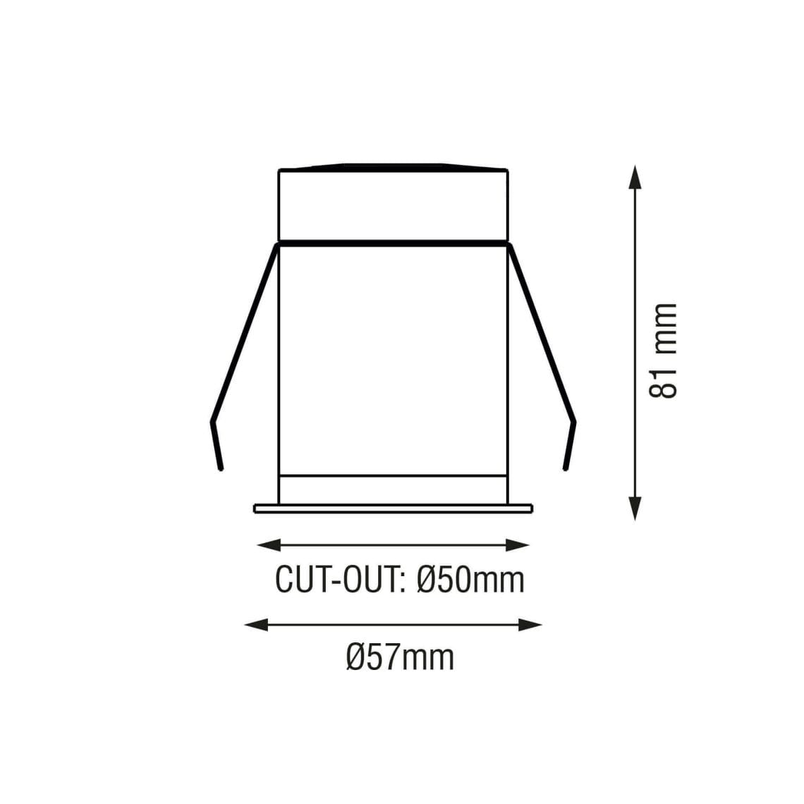 Technical drawing of the Casa S, a fixed recessed luminaire, illustrating detailed dimensions and design specifications.