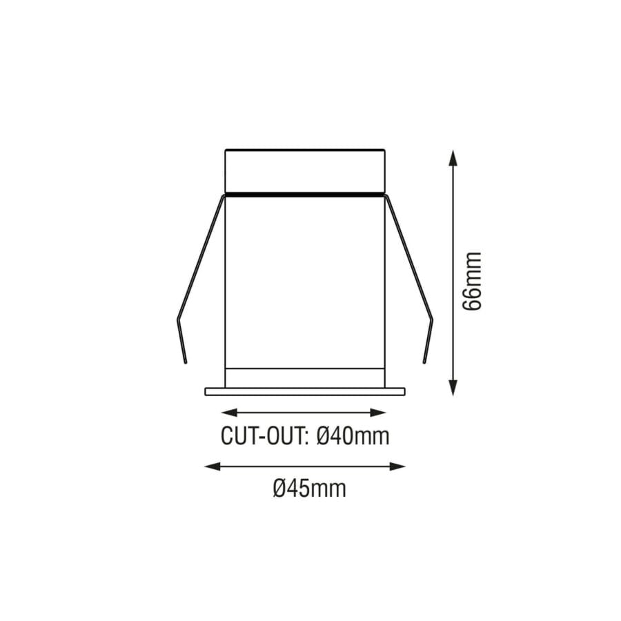 Technical drawing of the Casa XS, a fixed recessed luminaire, illustrating detailed dimensions and design specifications.