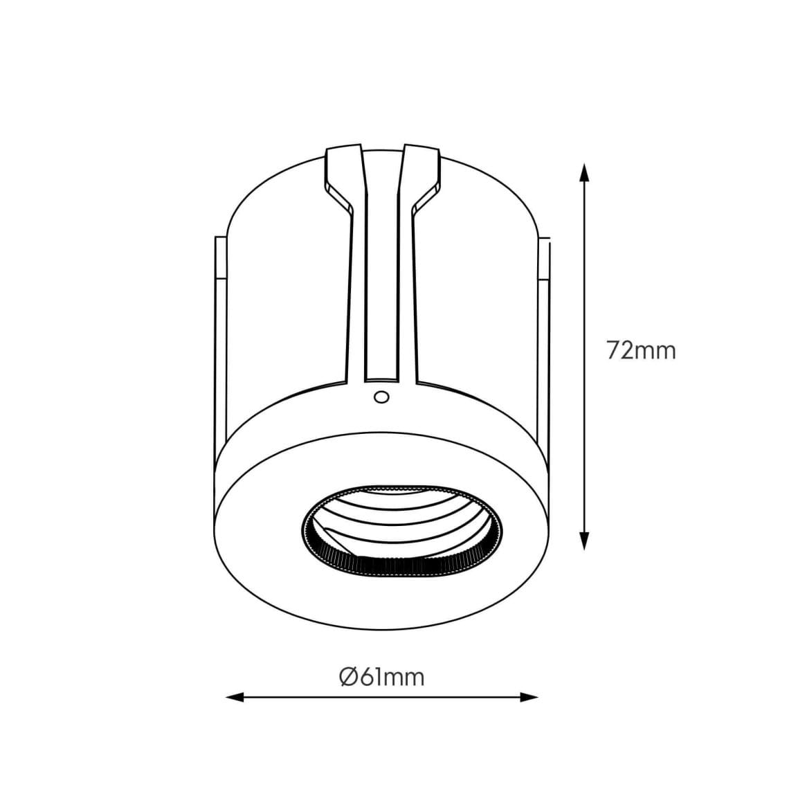Technical drawing of the Dea Chiara S, a recessed adjustable pin hole luminaire, illustrating detailed dimensions and design specifications.