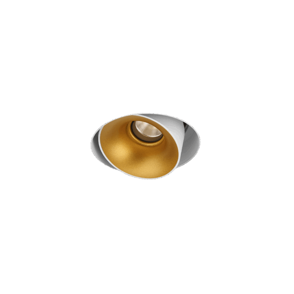 White version of the Dea Devi M (trimless) with golden reflector, a modular fixture designed by Karizma Luce.