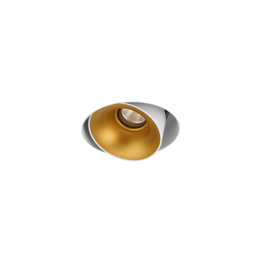 White version of the Dea Devi M (trimless) with golden reflector, a modular fixture designed by Karizma Luce.