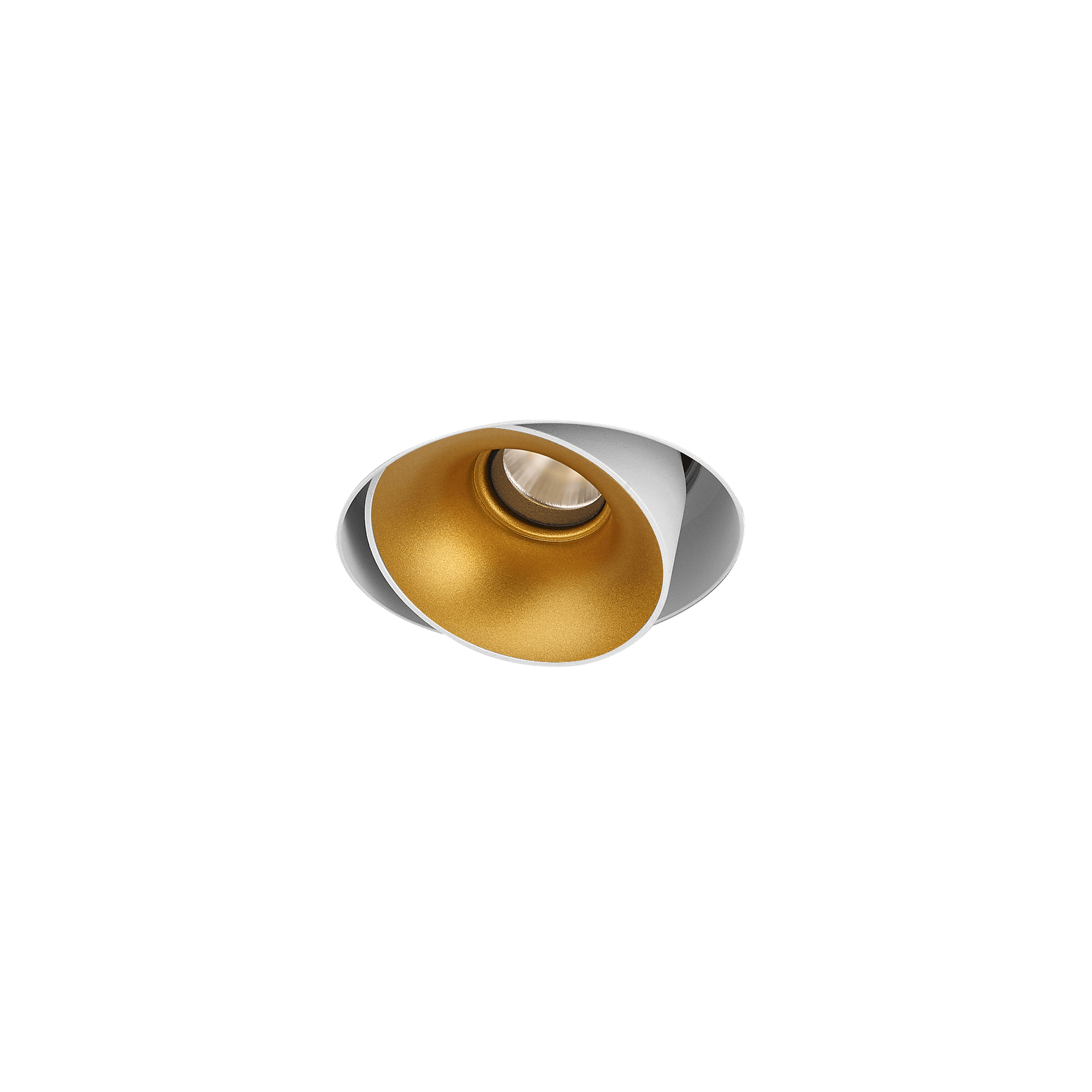 White version of the Dea Devi M (trimless) with golden reflector, a modular fixture designed by Karizma Luce.