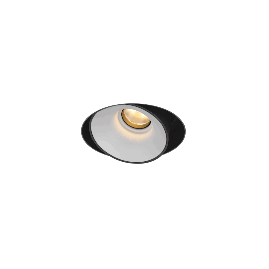 Black version of the Dea Devi M (trimless) with white reflector, a modular fixture designed by Karizma Luce.