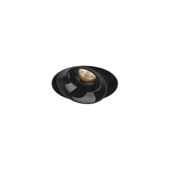 Black version of the Dea Devi M (trimless) with black gloss reflector, a modular fixture designed by Karizma Luce.