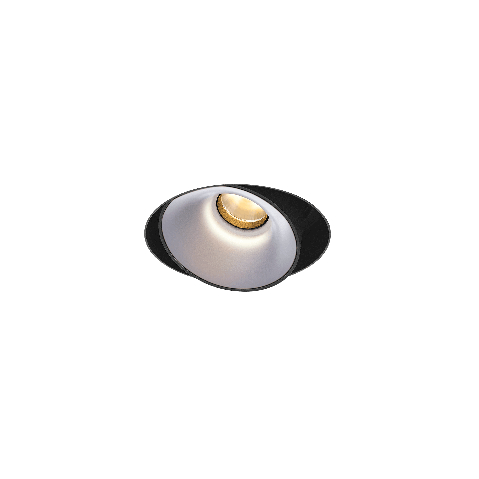 Black version of the Dea Devi M (trimless) with chrome reflector, a modular fixture designed by Karizma Luce.