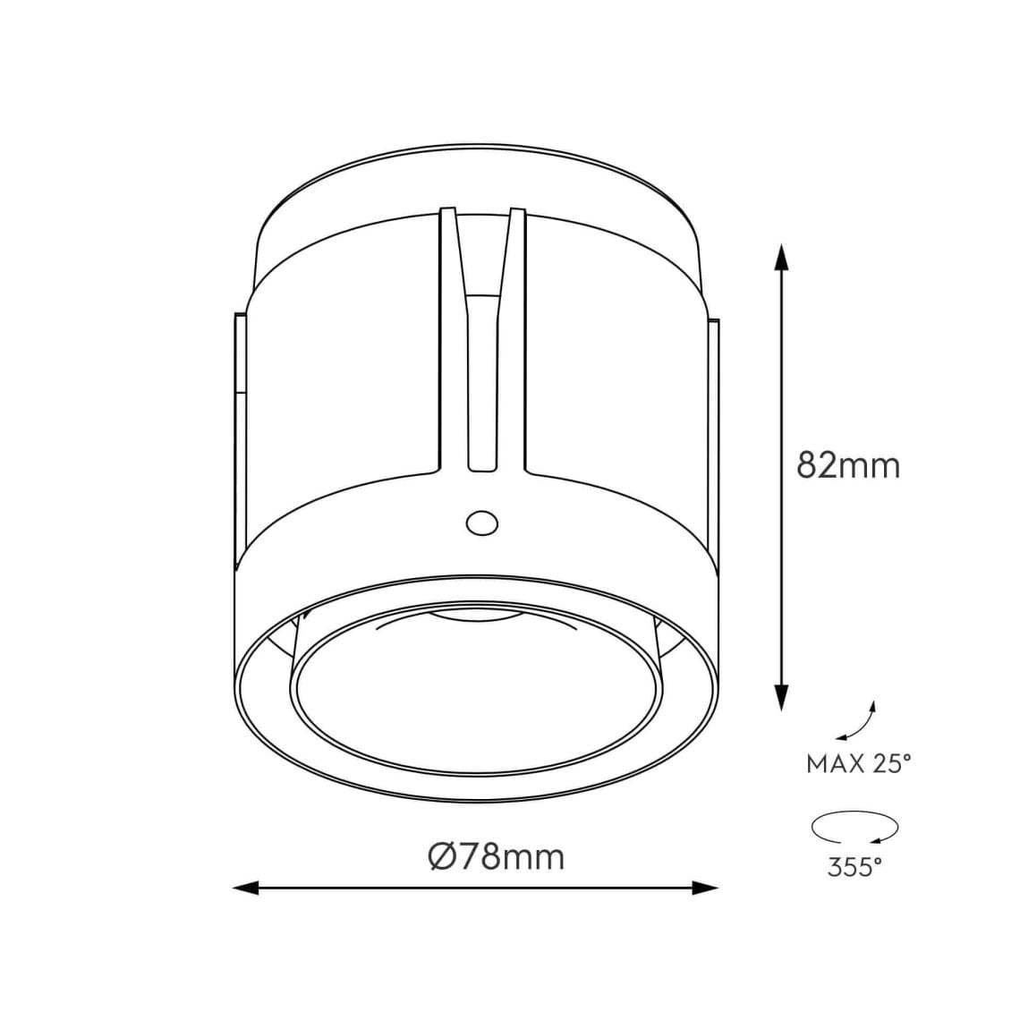 Technical drawing of the Dea Devi M, a modular fixture, illustrating detailed dimensions and design specifications.