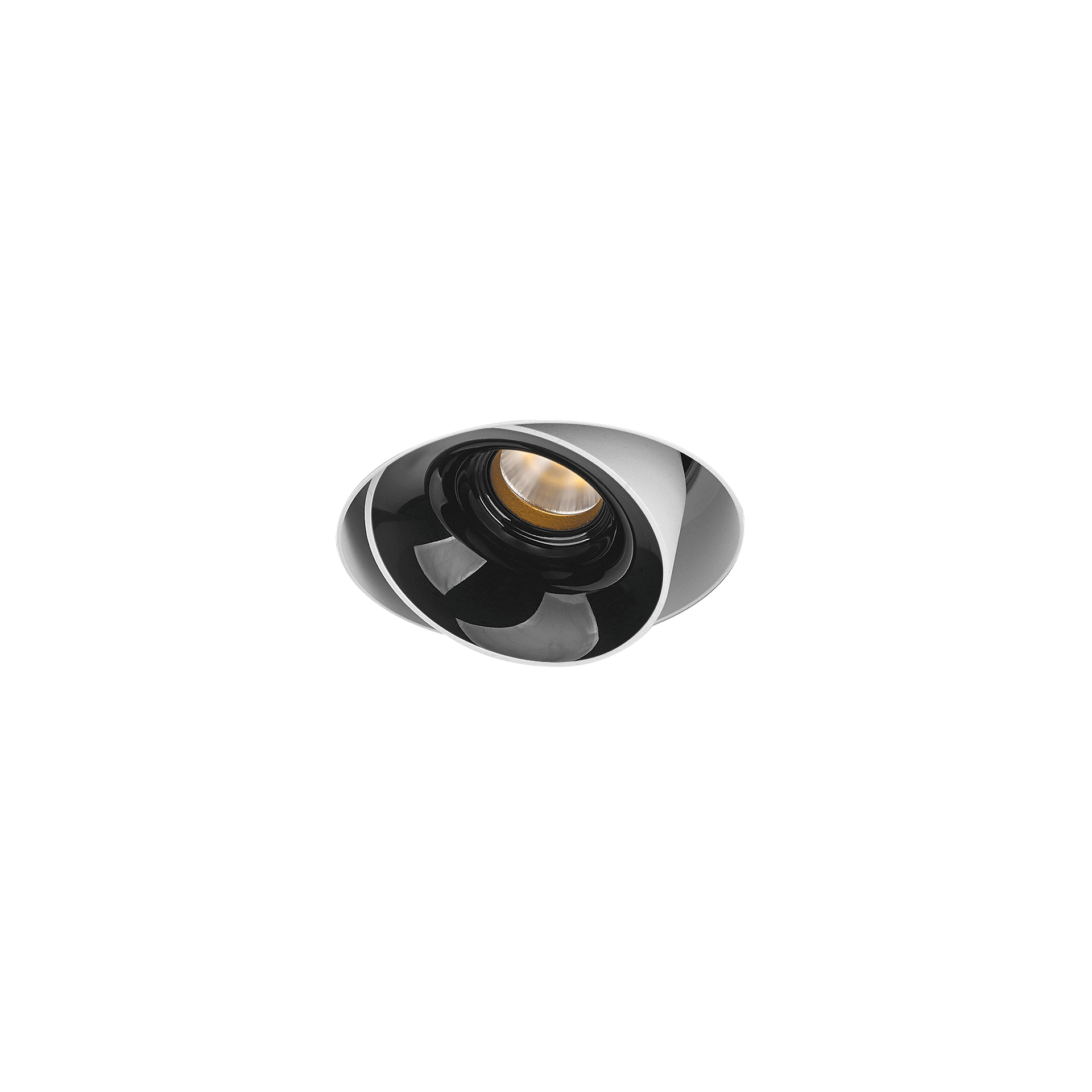 White version of the Dea Devi M (trimless) with black gloss reflector, a modular fixture designed by Karizma Luce.
