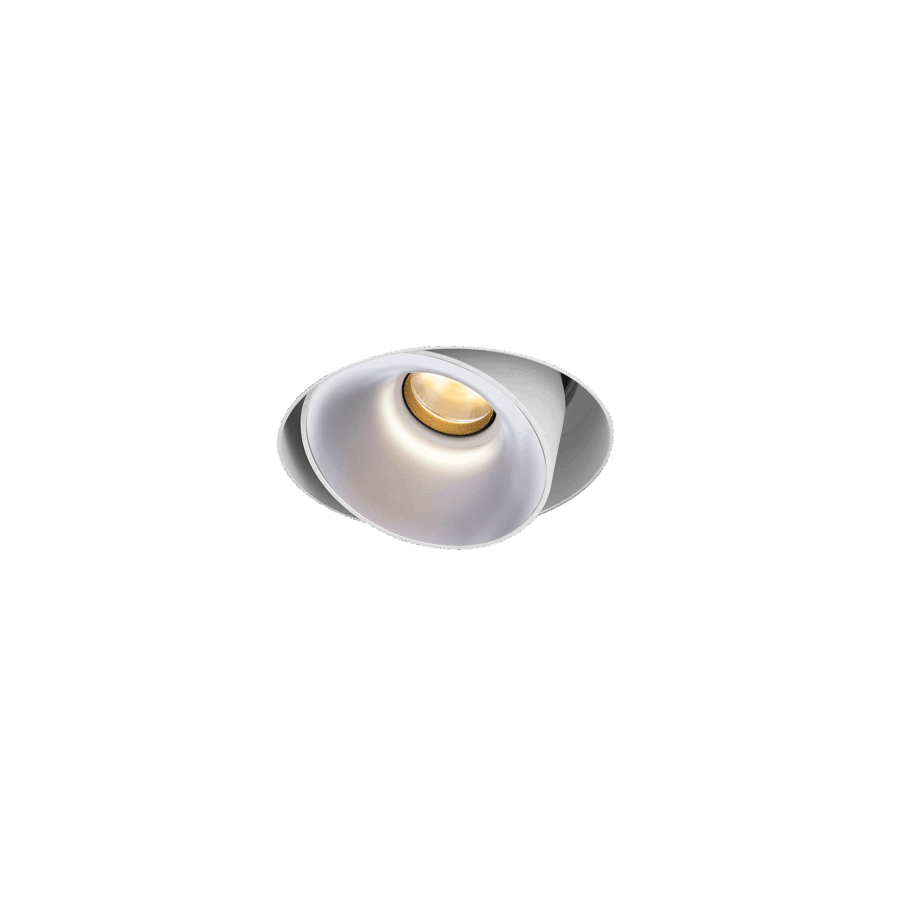White version of the Dea Devi M (trimless) with chrome reflector, a modular fixture designed by Karizma Luce.