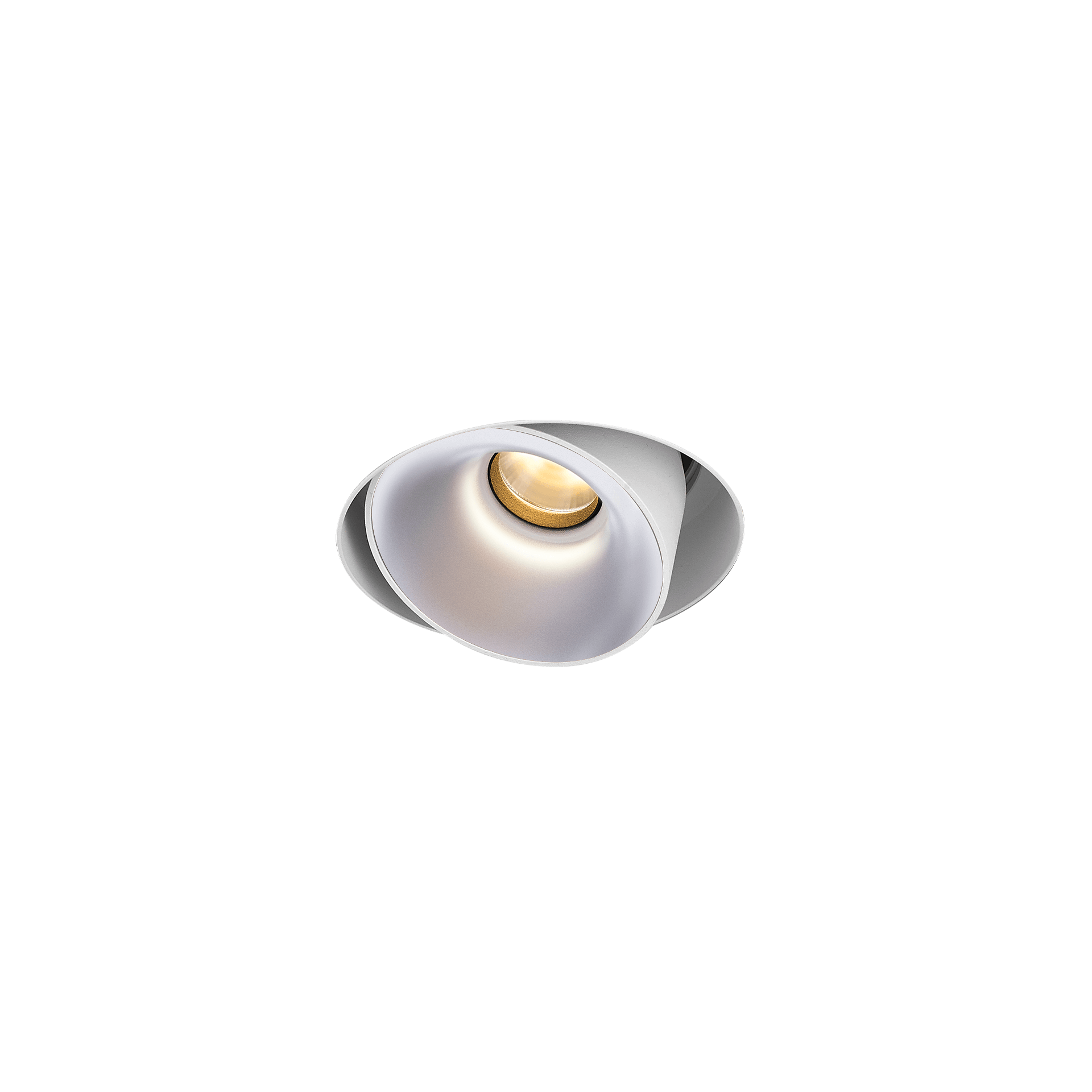 White version of the Dea Devi M (trimless) with chrome reflector, a modular fixture designed by Karizma Luce.