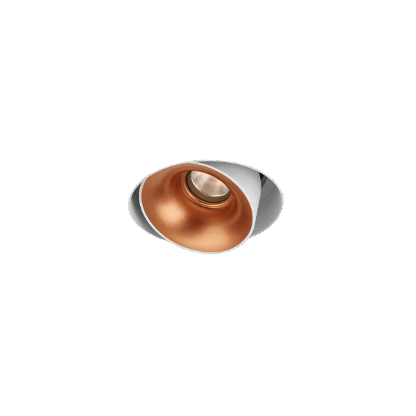 White version of the Dea Devi M (trimless) with copper reflector, a modular fixture designed by Karizma Luce.