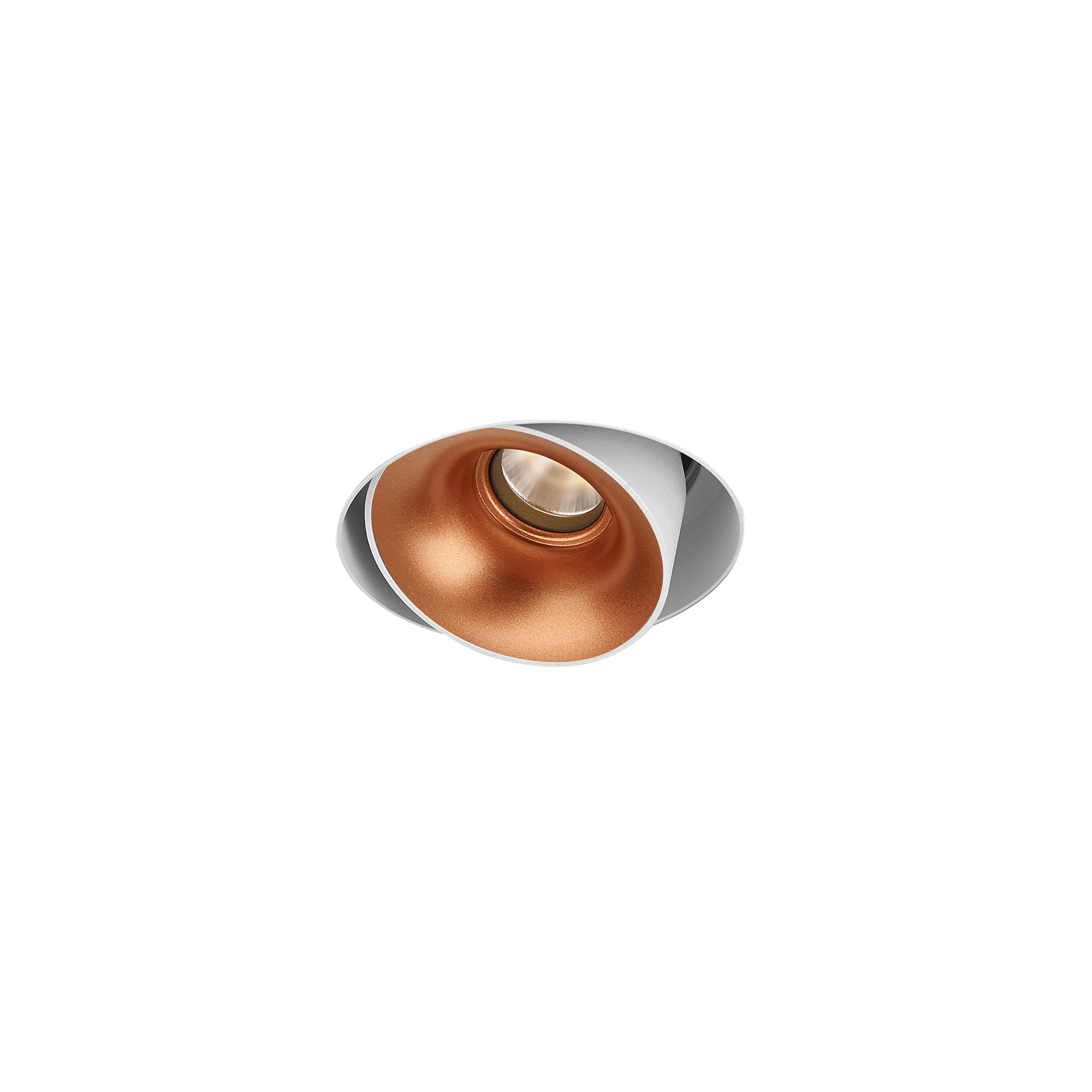 White version of the Dea Devi M (trimless) with copper reflector, a modular fixture designed by Karizma Luce.