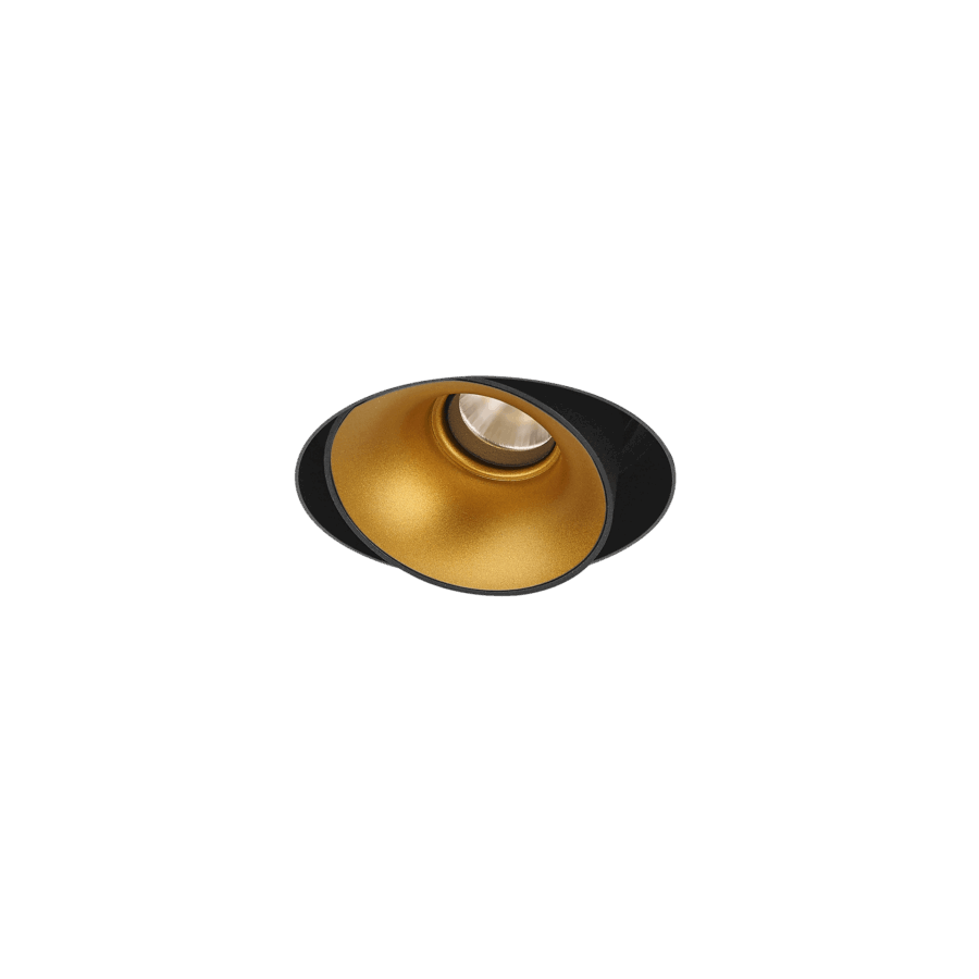 Black version of the Dea Devi M (trimless) with golden reflector, a modular fixture designed by Karizma Luce.