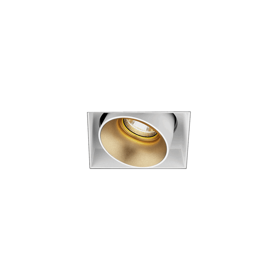 White version of the Dea Dion M (trimless) with golden reflector, a modular fixture designed by Karizma Luce.