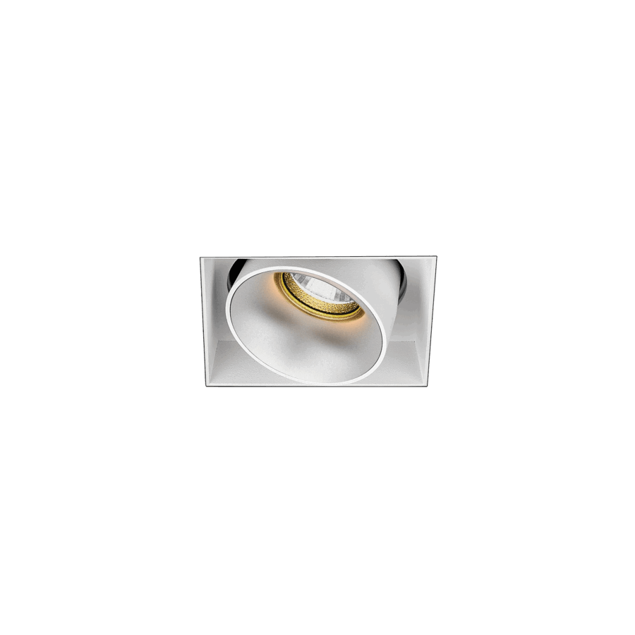 White version of the Dea Dion M (trimless) with chrome reflector, a modular fixture designed by Karizma Luce.
