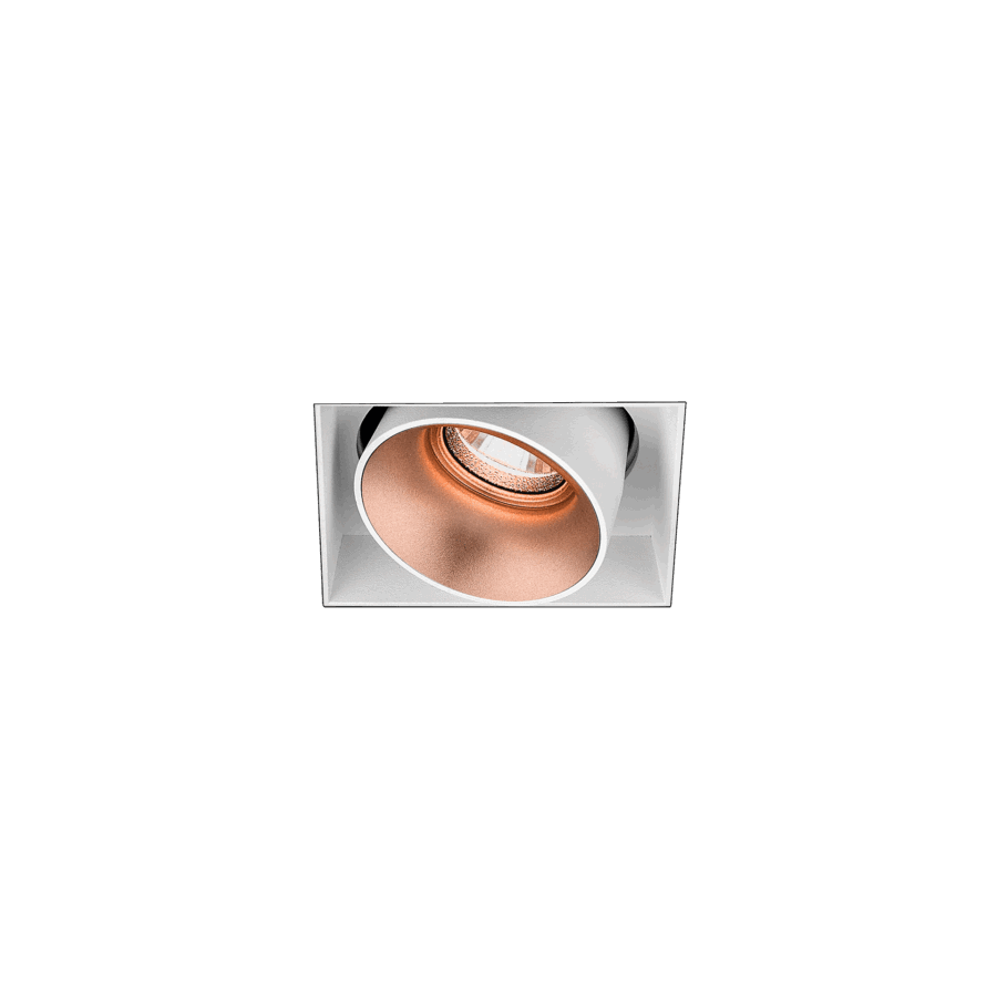 White version of the Dea Dion M (trimless) with copper reflector, a modular fixture designed by Karizma Luce.