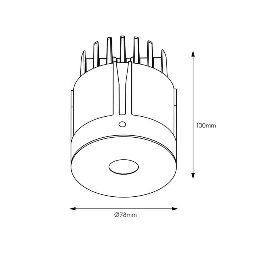 Technical drawing of the Dea Stella M, a recessed pin hole luminaire, illustrating detailed dimensions and design specifications.