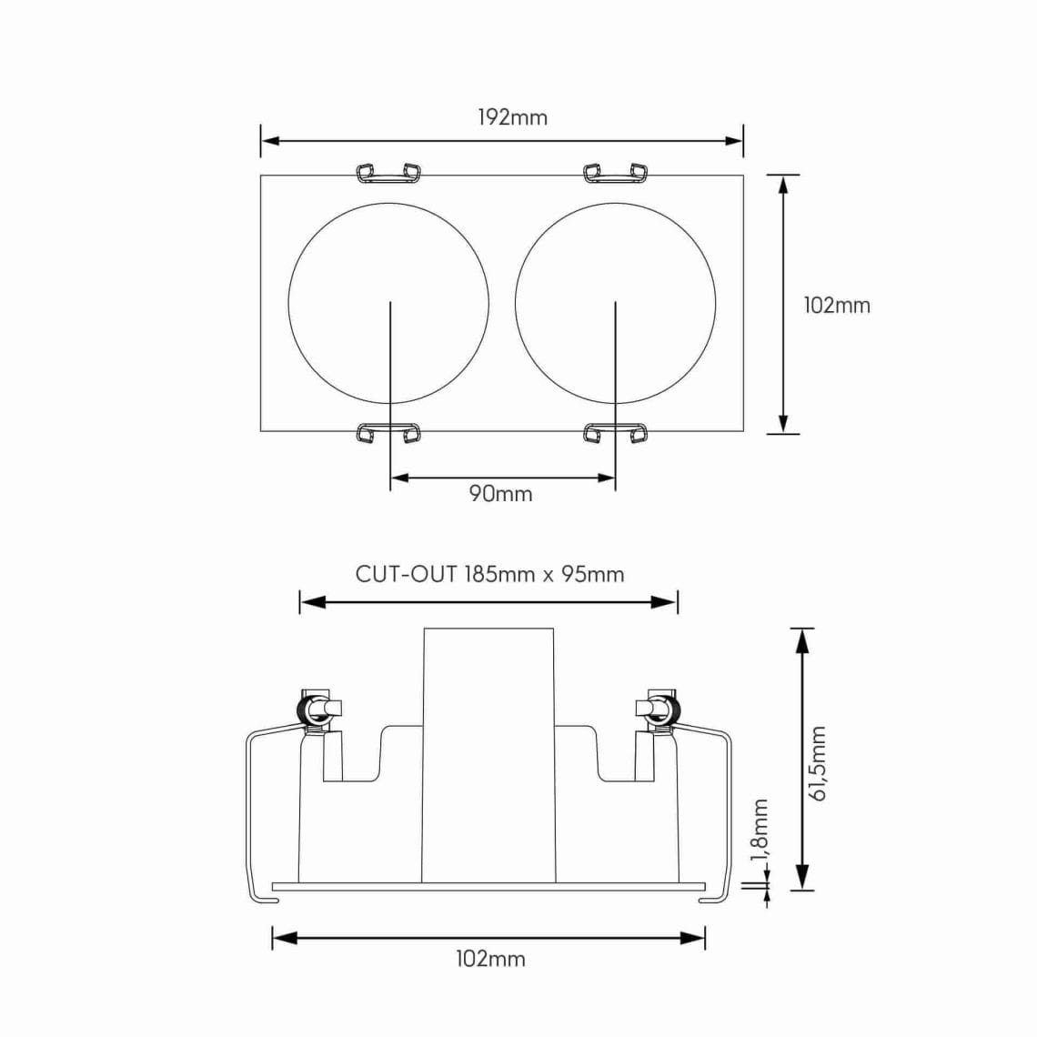 Dea-Athena-M-T-Quadra-Rondo-duo-3 Technical drawing of the Dea Athena M T Quadra Rondo duo, a versatile modular system, illustrating detailed dimensions and design specifications.