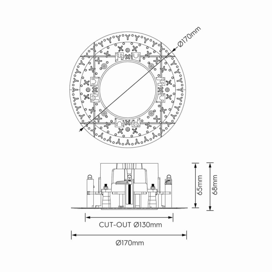 Technical drawing of the Dea Athena M TL Rondo Rondo, a versatile modular system, illustrating detailed dimensions and design specifications.