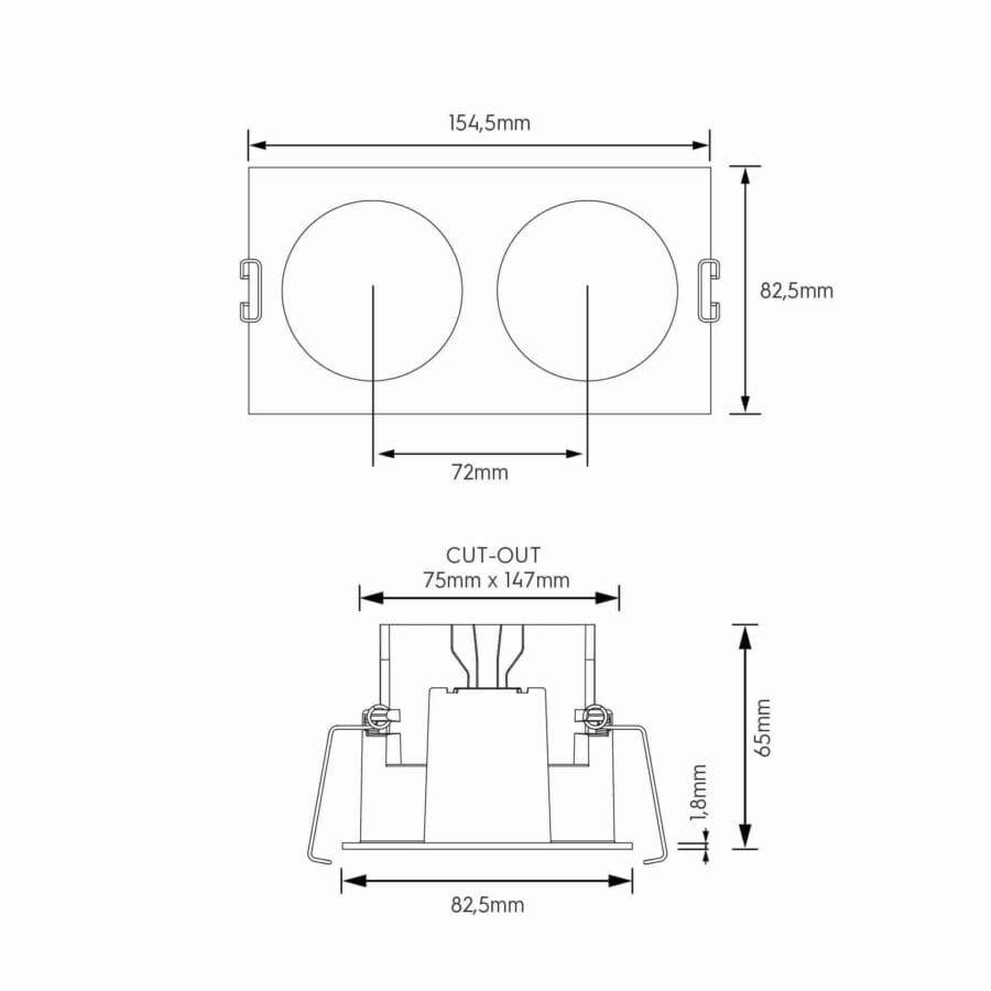 Technical drawing of the Dea Athena S T Quadra Rondo duo, a versatile modular system, illustrating detailed dimensions and design specifications.