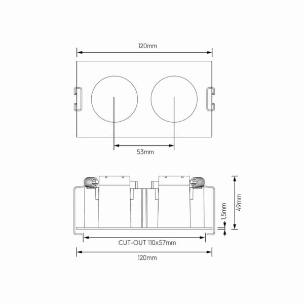 Technical drawing of the Dea Athena XS T Quadra Rondo duo, a versatile modular system, illustrating detailed dimensions and design specifications.