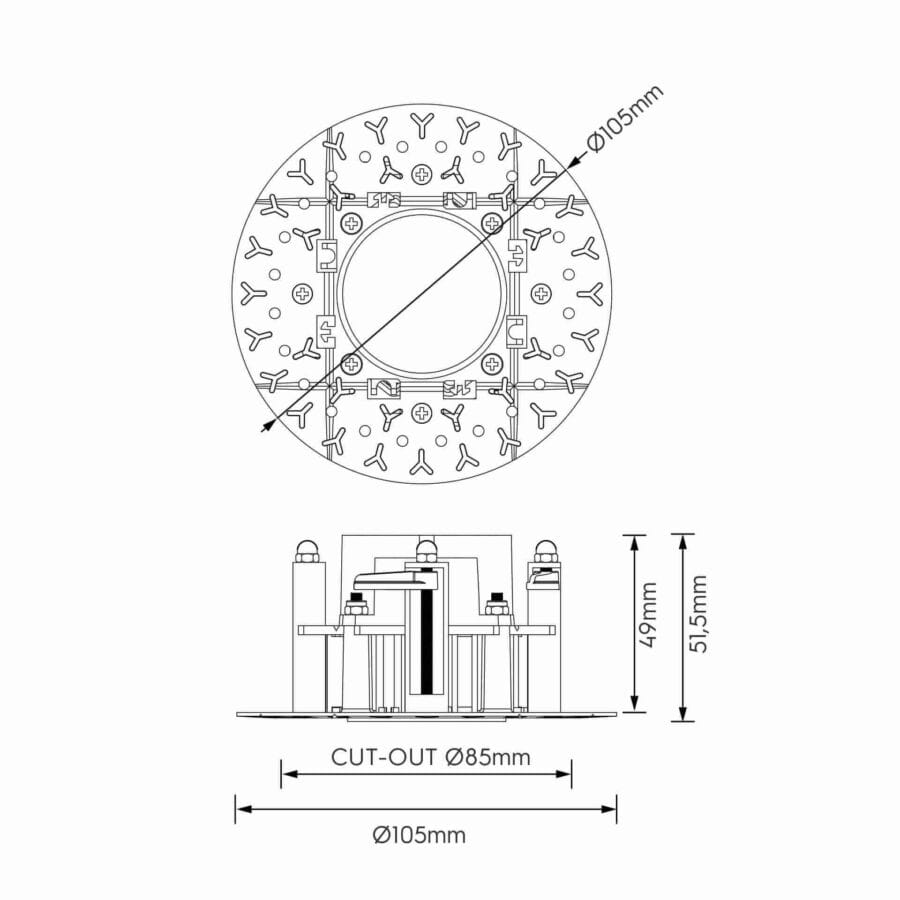 Technical drawing of the Dea Athena XS TL Rondo Rondo, a versatile modular system, illustrating detailed dimensions and design specifications.