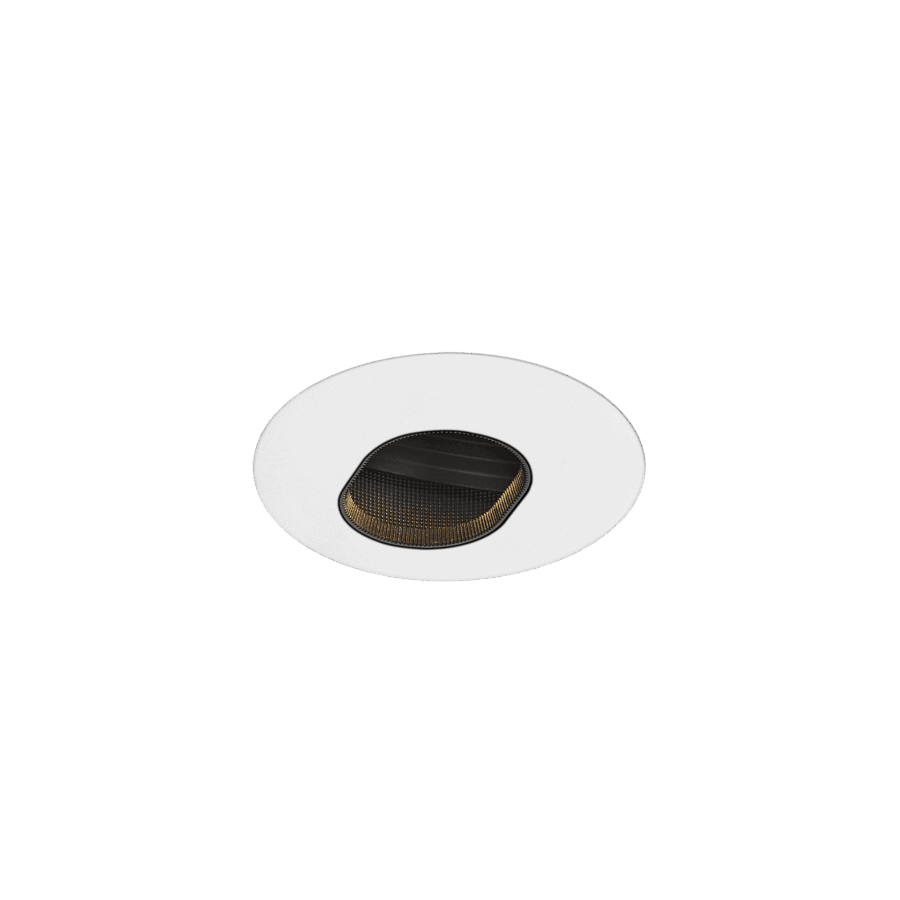 White version of the Dea Chiara M (trimless), a recessed adjustable pin hole luminaire designed by Karizma Luce.