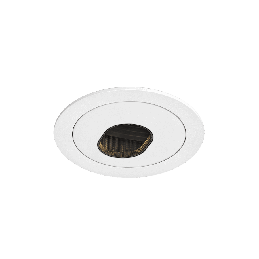 White version of the Dea Chiara M (trim), a recessed adjustable pin hole luminaire designed by Karizma Luce.