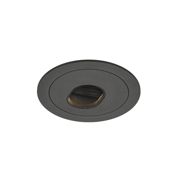 Black version of the Dea Chiara M (trim), a recessed adjustable pin hole luminaire designed by Karizma Luce.