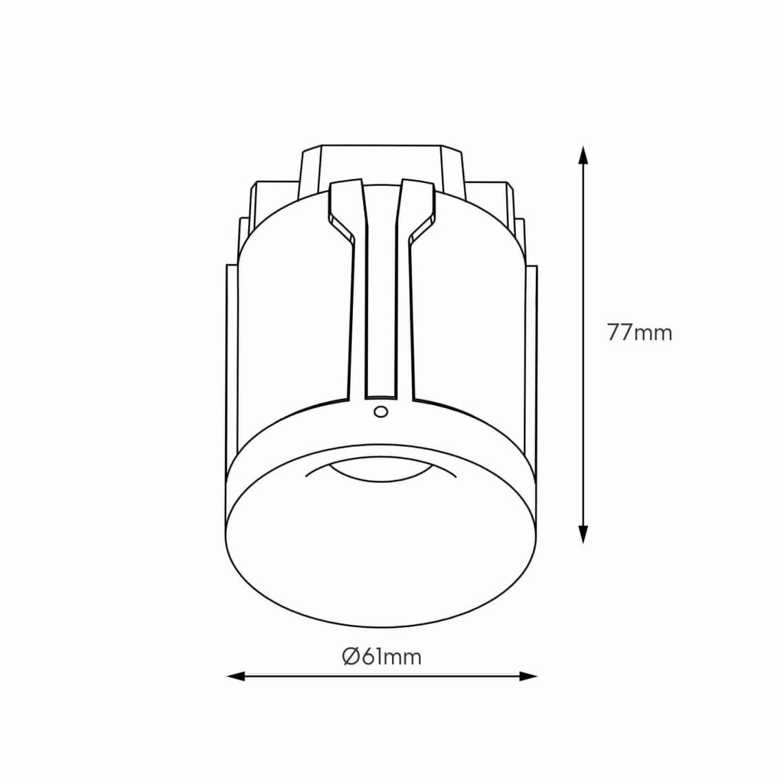 Technical drawing of the Dea Diana S, a fixed downlight, illustrating detailed dimensions and design specifications.