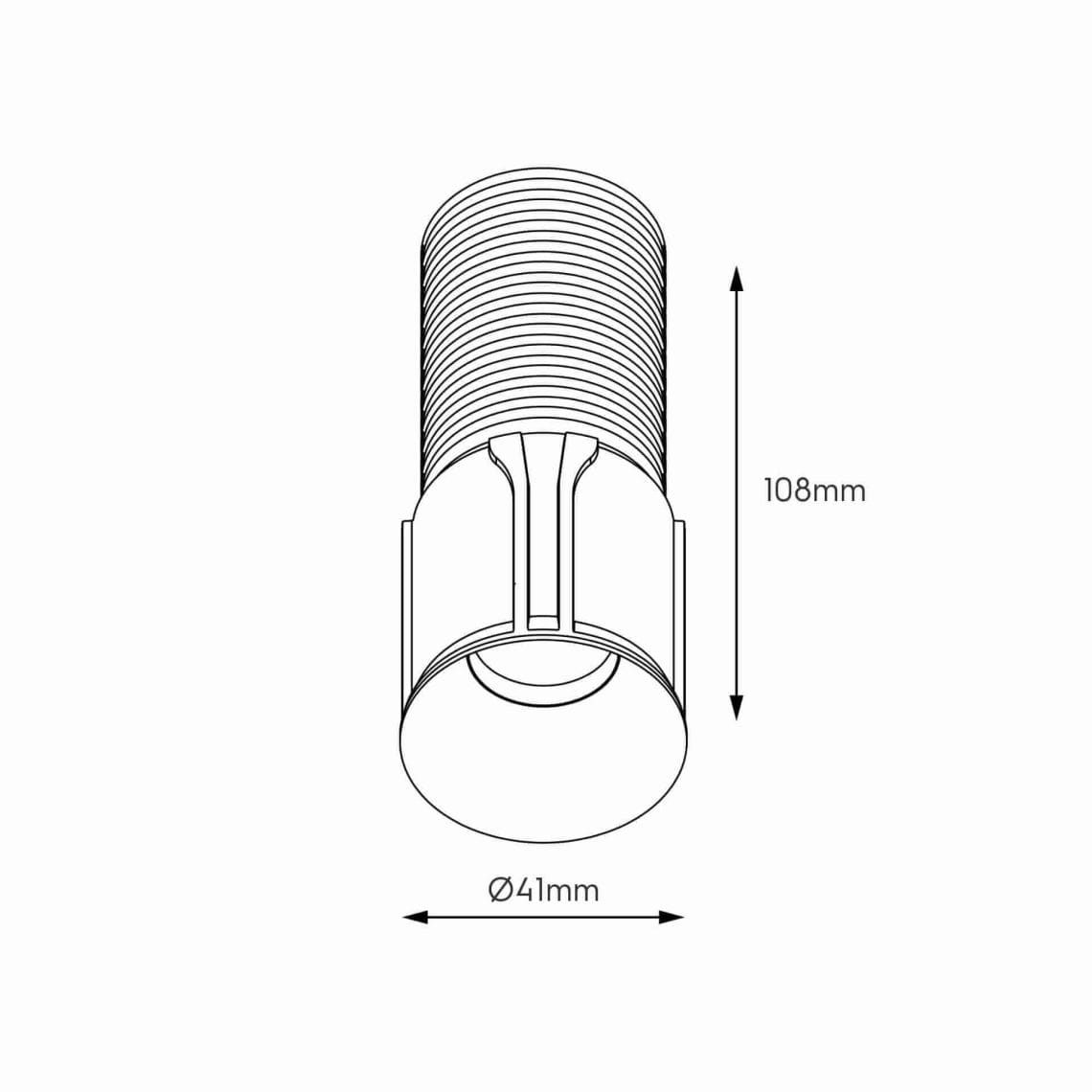 Technical drawing of the Dea Diana XS, a fixed downlight, illustrating detailed dimensions and design specifications.