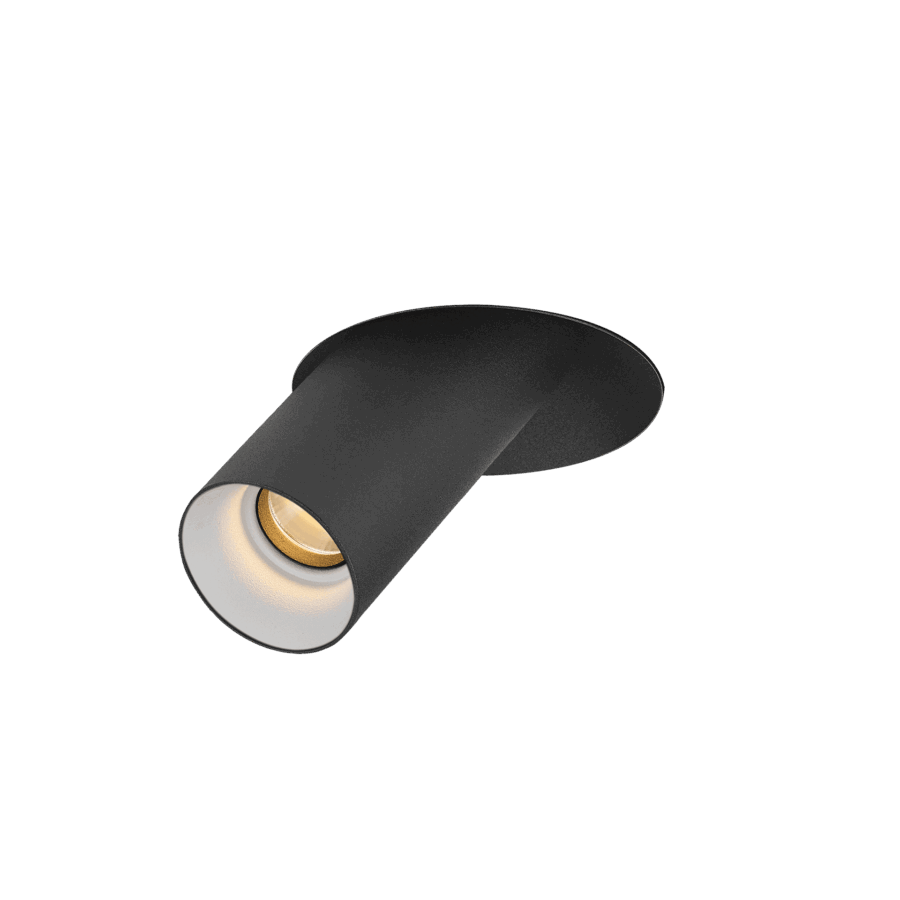 Black version of the Dea Durga M with white reflector, a versatile modular fixture designed by Karizma Luce.